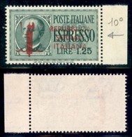 REPUBBLICA SOCIALE - PROVVISORI - 1944 - Espressi - Firenze - Soprastampa Carminio Lilla - 1,25 Lire (21/I) Bordo Foglio - Sonstige & Ohne Zuordnung