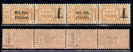 REPUBBLICA SOCIALE - PROVVISORI - 1944 - Pacchi Postali - Soprastampe Diverse - 50 Cent (40b + 40) In Coppia Con Virgola - Andere & Zonder Classificatie