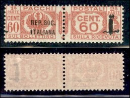 REPUBBLICA SOCIALE - PROVVISORI - 1944 - Pacchi Postali - Soprastampa Corta - 60 Cent (41a) - Parte Di Nastro A Sinistra - Andere & Zonder Classificatie