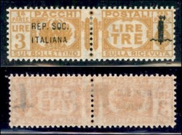 REPUBBLICA SOCIALE - PROVVISORI - 1944 - Pacchi Postali - 3 Lire (44) - Gomma Originale - Ottimamente Centrato - Andere & Zonder Classificatie