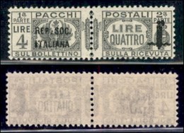 REPUBBLICA SOCIALE - PROVVISORI - 1944 - Pacchi Postali - 4 Lire (45) - Gomma Integra - Ottima Centratura - Sonstige & Ohne Zuordnung