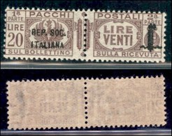 REPUBBLICA SOCIALE - PROVVISORI - 1944 - Pacchi Postali - 20 Lire (47) - Gomma Integra - Cert. AG - Andere & Zonder Classificatie