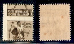 REPUBBLICA SOCIALE - DEFINITIVI - 1944 - 30 Cent (498d) - Dentellatura Spostata - Gomma Integra - Altri & Non Classificati