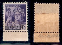 REPUBBLICA SOCIALE - DEFINITIVI - 1944 - 50 Cent (507c) Bordo Foglio In Basso - Carta Ricongiunta - Gomma Integra - Andere & Zonder Classificatie