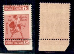 REPUBBLICA SOCIALE - DEFINITIVI - 1944 - 75 Cent (508cb/cc) - Dentellatura Spostata - Bordo Foglio Con Valore - Gomma In - Andere & Zonder Classificatie