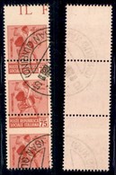 REPUBBLICA SOCIALE - DEFINITIVI - 1944 - 75 Cent (508cc + 508cb) - Dentellatura Spostata - Striscia Di Tre Bordo Foglio  - Andere & Zonder Classificatie