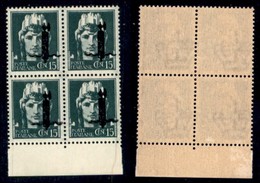 REPUBBLICA SOCIALE - PROVE - SAGGI - 1944 - Saggi - Verona - Soprastampa L In Nero - 15 Cent (P11) In Quartina (pos. 89/ - Sonstige & Ohne Zuordnung