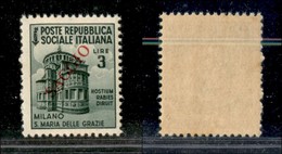 REPUBBLICA SOCIALE - PROVE - SAGGI - 1944 - Saggi - Monumenti Distrutti - 3 Lire (511) - Gomma Integra - Cert. AG (1.600 - Sonstige & Ohne Zuordnung