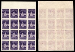 REPUBBLICA SOCIALE - PROVE - SAGGI - 1944 - Saggi - Volta - Carta Bianca - 1 Lira (S. 514A) - Blocco Di 16 Bordo Foglio  - Sonstige & Ohne Zuordnung