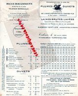 33- TALENCE- BORDEAUX-RARE LETTRE RENE BRASSENS PLUMES DUVETS LE CYGNE NOIR-USINE R. CASTIES FILS-1933 - Artigianato