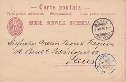 SUISSE 1880    ENTIER POSTAL/GANZSACHE/POSTAL STATIONERY  CARTE DE BALE CACHET D'ENTREE SUISSE PAR BELFORT - Entry Postmarks