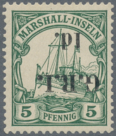 Deutsche Kolonien - Marshall-Inseln - Britische Besetzung: 1914: 1 D. Auf 5 Pf. Dunkelgrün Mit KOPFS - Isole Marshall