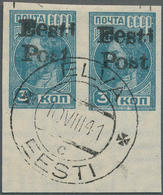 Dt. Besetzung II WK - Estland - Elwa: 1941, 3 K Dunkelgrünlichblau Freimarke "Werktätige", Mit Aufdr - Besetzungen 1938-45