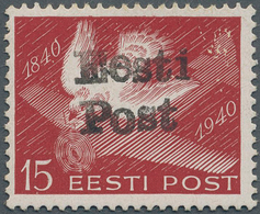 Dt. Besetzung II WK - Estland - Elwa: 1941, 15 (S) Braunrot "100 Jahre Briefmarken" Mit Aufdruck "Ee - Occupazione 1938 – 45