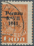 Dt. Besetzung II WK - Estland - Pernau (Pärnu): 1941, 1 K Rötlichorange Freimarke "Werktätige", Aufd - Occupation 1938-45