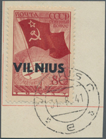 Dt. Besetzung II WK - Litauen: 1941, 80 K Dkl'lbräunlichrot "Nordpolflug", Aufdruckabart I "Abstand - Occupazione 1938 – 45