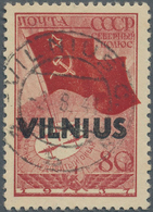 Dt. Besetzung II WK - Litauen: 1941, 80 K Dkl'lbräunlichrot "Nordpolflug", Aufdruckabart II "weiter - Occupazione 1938 – 45