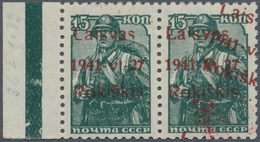 Dt. Besetzung II WK - Litauen - Rakischki (Rokiskis): 1941, 15 K Dunkelblaugrün, Waagerechtes Paar V - Occupazione 1938 – 45