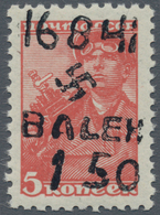 Dt. Besetzung II WK - Ukraine - Alexanderstadt: 1942, 1,50 R Auf 5 K Bräunlichrot, Mit Handstempelau - Besetzungen 1938-45