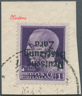 Dt. Besetzung II WK - Zara: 1943, 1 Lire Schwärzlichgrauviolett, Mit KOPFSTEHENDEM Aufdruck In Type - Occupazione 1938 – 45