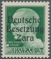 Dt. Besetzung II WK - Zara: 1943, 20 Lire Dunkelgrün Freimarke "Serie Imperiale", Aufdruck Type I, F - Occupazione 1938 – 45