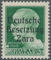 Dt. Besetzung II WK - Zara: 1943, 20 Lire Dunkelgrün Freimarke "Serie Imperiale", Aufdruck Type I, F - Occupation 1938-45