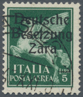 Dt. Besetzung II WK - Zara: 1943, 5 L Schwärzlichgrün Flugpostmarke, Aufdruck Type II, Gebraucht Mit - Occupazione 1938 – 45