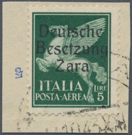 Dt. Besetzung II WK - Zara: 1943, 5 L Schwärzlichgrün Flugpostmarke, Aufdruck Type III, Entwertet Mi - Occupation 1938-45