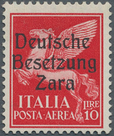 Dt. Besetzung II WK - Zara: 1943, 10 Lire Schwärzlichrosa Flugpostmarke, Aufdruck Type I, Farbfrisch - Occupazione 1938 – 45