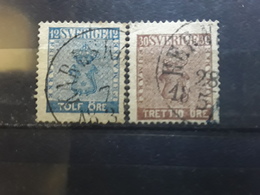 SVERIGE SUEDE SWEDEN , 1858, Armoiries , Yvert No 8 & 10 , 12 Ore Bleu Et 30 Ore Brun Obl  TB Cote 45 E - Unused Stamps