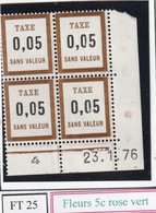 France Fictif Coin Daté Timbre Taxe Reférence Yvert Ft 25 Du 23 1 1976 - Andere & Zonder Classificatie