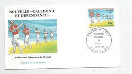 Timbre  ,  FDC , Nouvelle Calédonie Et Dépendances , Nouméa 1987 , Fédération Française De CRICKET , Sports - FDC