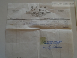 ZA134.22  Hong Kong Revenue -1964  Stamp Duty 15c -Invoice LAI CHOW  Tailors And Woollen Dealers - Queen's Road 84-90 - Autres & Non Classés