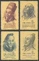 CHINA: Sc.245/248, 1955 Scientists Of Ancient China, Cmpl. Set Of 4 Values, Mint Lightly Hinged (issued Without Gum), VF - Oblitérés