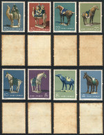 CHINA: Sc.592/599, 1961 Pottery Of Tang Dynasty, Horses, Cmpl. Set Of 8 Values, Mint With Stained Gum, Catalog Value US$ - Usati