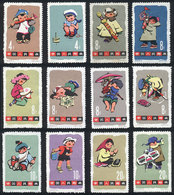 CHINA: Sc.684/695, 1963 Children, Cmpl. Set Of 12 Values, Mint Lightly Hinged (issued Without Gum), Very Fine Quality! - Gebraucht