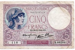 FRANCIA 5 FRANCS 1940  P-83a15 - 5 F 1917-1940 ''Violet''