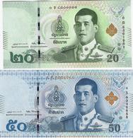 THAILAND 20 50 บาท (BAHT) 2015 (2017) P.135-136 UNC SET [TH188a-189a] - Thaïlande