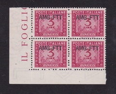 1949 Italia Italy Trieste A SEGNATASSE CIFRA (Roma) Quartina 3 Lire MNH** - Portomarken