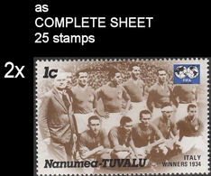 CV:€11.13  BULK:2x  TUVALU-Nanumea 1986 World Cup Mexico Italy 1934 1c COMPLETE SHEET:25 Stamps - 1934 – Italië