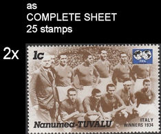 CV:€11.13  BULK:2x  TUVALU-Nanumea 1986 World Cup Mexico Italy 1934 1c COMPLETE SHEET:25 Stamps - 1934 – Italia