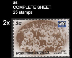 CV:€11.13  BULK:2 X  TUVALU-Nanumea 1986 World Cup Mexico France Winner Italy 1938 2c COMPLETE SHEET:25 Stamps - 1938 – Frankreich