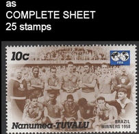 CV:€5.56 TUVALU-Nanumea 1986 World Cup Mexico Sweden Winner Brazil 1958 10c COMPLETE SHEET:25 Stamps - 1958 – Sweden