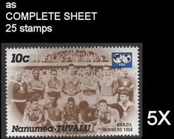 CV:€27.81 BULK 5 X TUVALU-Nanumea 1986 World Cup Mexico Sweden Winner Brazil 1958 10c COMPLETE SHEET:25 Stamps - 1958 – Sweden