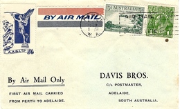 4 May 1929 - First Air Mail Cover - PERTH To ADELAIDE  -back ,étiquette - Covers & Documents
