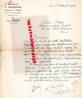 75- PARIS- RARE LETTRE MANUSCRITE SIGNEE F. GAUDOIN- RESTAURANT- 6 BOULEVARD SEBASTOPOL-ETABLISSEMENT E. CHARTIER-1946 - Artigianato