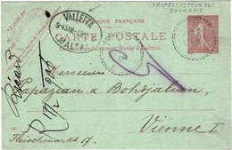 CTN54B- EP CP SEMEUSE LIGNEE 10c TRIPOLI / VIENNE PAR MALTE FEVRIER 1906 - Storia Postale