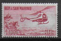 SAN MARINO - POSTE AERIENNE - YVERT N° 127 ** MNH - COTE = 80 EUR. - HELICOPTERE - Airmail