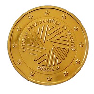 LETTONIE 2015  - 2 EUROS COMMEMORATIVE - PRESIDENCE U.E   - PLAQUE OR - Letland