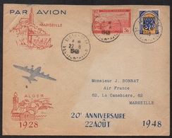 ALGERIE - ALGER GARE - SECTION AVION / 22-8-1948 LETTRE AVION POUR MARSEILLE (ref LE2659) - Poste Aérienne